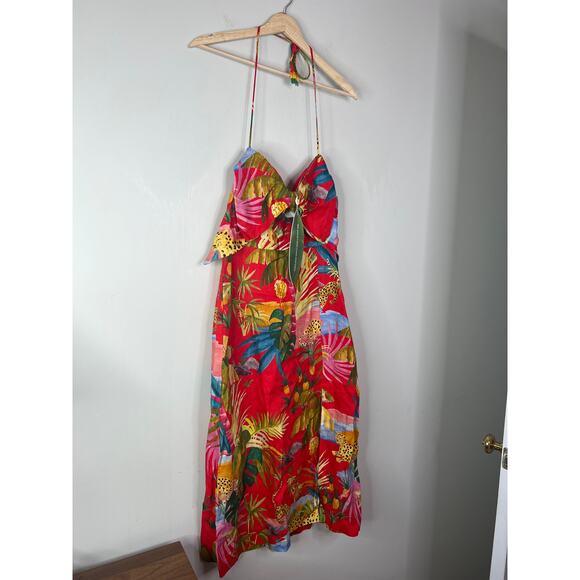 NWT Farm Rio Halter Neck Tropical Jungle Bow Midi Dress Multicolor Size: Small - Picture 3 of 8